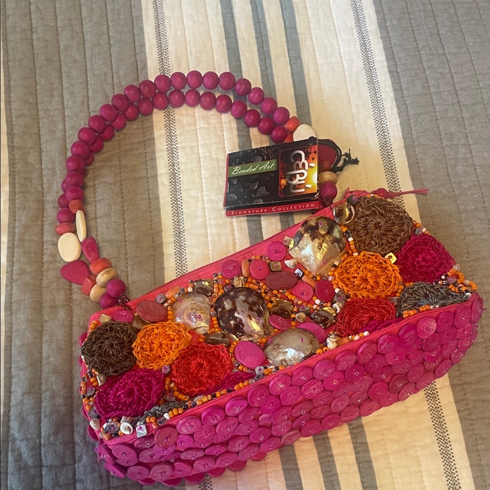 Vibrant Pink and Orange Beaded Clutch